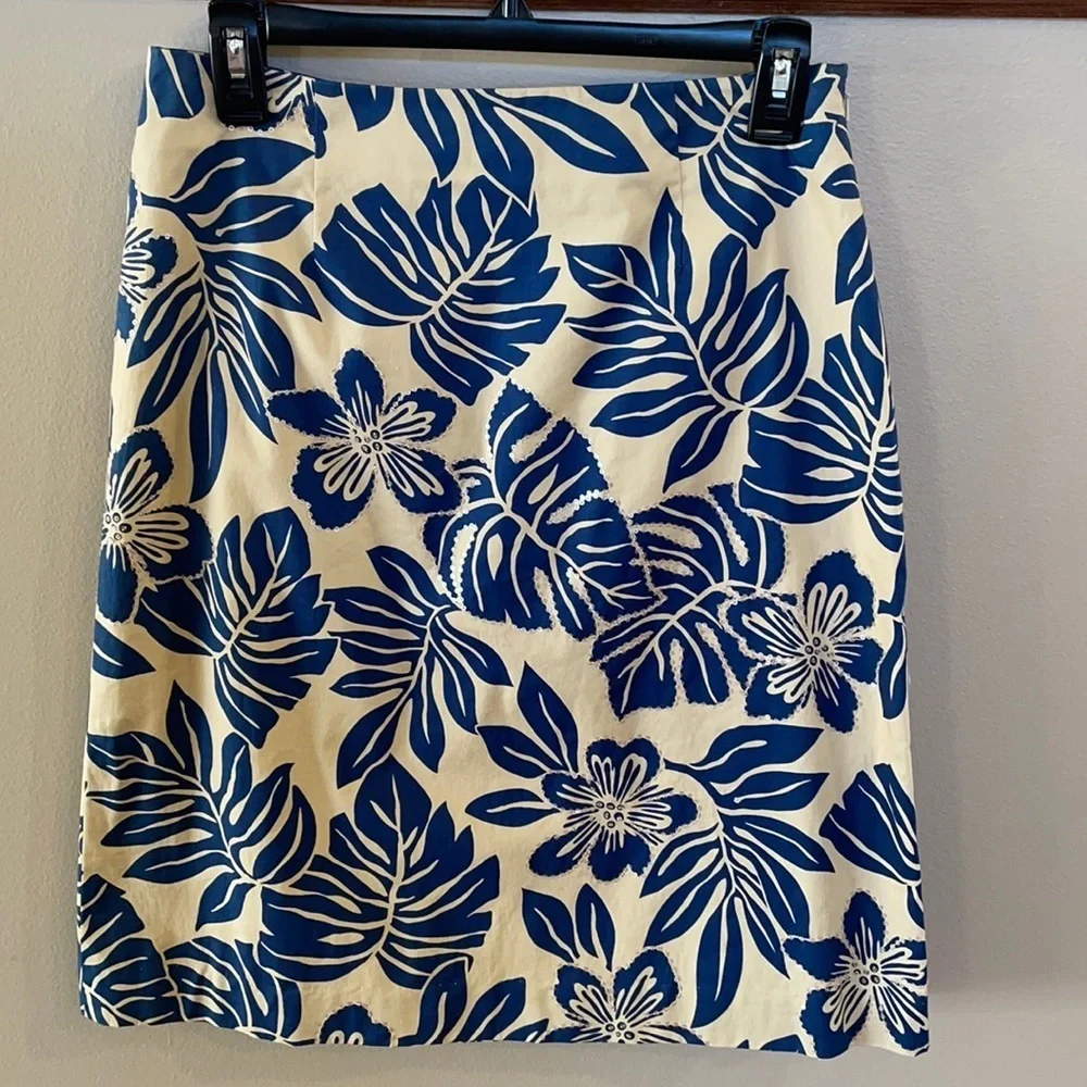 TALBOTS Mini pencil SKIRT leaf motif / outlined sequins Cotton stretch zipped 8